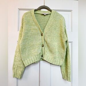 LOFT Women's Marled Light Green Button-Up Cardigan